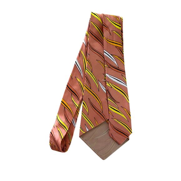 Vintage 1960s Wide Tie Retro Orange Yellow Brown Abstract Print Necktie - Picture 3 of 6